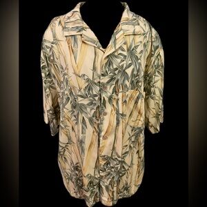 Jamaica Jaxx Hawaiian Bamboo‎ Print Shirt Button Down Silk Men size Extra Large